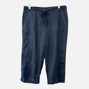 TALBOTS Black 100% Pure Irish Linen Cropped‎ Drawstring Waist Relaxed Pant Sz 16